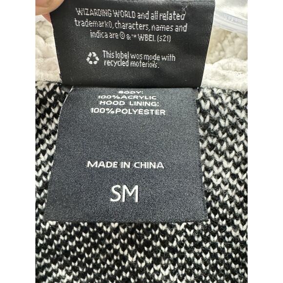 Harry Potter Horcrux Fair Isle Sherpa Open Front Cardigan Hooded Black Hallows S - Picture 5 of 5